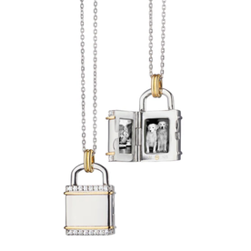 MONICA RICH KOSANN Two-Tone Square "Lock" Inspired Locket in Sterling Silver and Solid 18K Yellow Gold