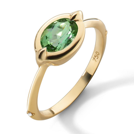 MONICA RICH KOSANN "Points North" Green Tourmaline Ring with Diamonds in 18K Gold Green Tourmaline stone hand selected for exceptional color