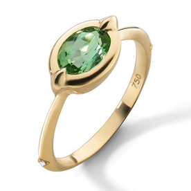 MONICA RICH KOSANN "Points North" Green Tourmaline Ring with Diamonds in 18K Gold Green Tourmaline stone hand selected for exceptional color