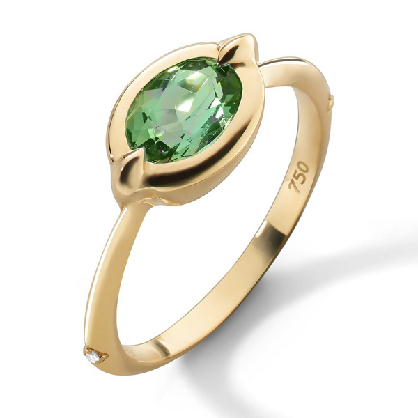 MONICA RICH KOSANN "Points North" Green Tourmaline Ring with Diamonds in 18K Gold Green Tourmaline stone hand selected for exceptional color