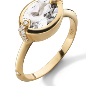 MONICA RICH KOSANN "Points North" Deep-Set Oval Rock Crystal Ring with Diamonds in 18K Yellow Gold