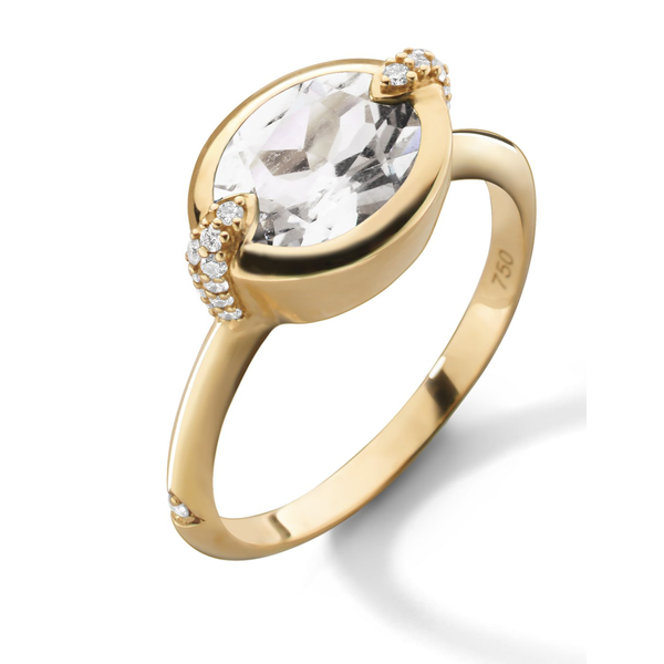 MONICA RICH KOSANN "Points North" Deep-Set Oval Rock Crystal Ring with Diamonds in 18K Yellow Gold