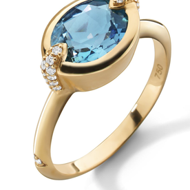 MONICA RICH KOSANN "Points North" Deep-Set Oval London Blue Topaz Ring with Diamonds in 18K Yellow Gold