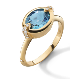 MONICA RICH KOSANN "Points North" Deep-Set Oval London Blue Topaz Ring with Diamonds in 18K Yellow Gold