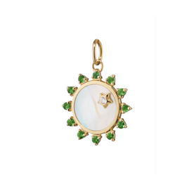 MONICA RICH KOSANN Mini Mother of Pearl Emerald "Happiness" Sun Charm in 18k Yellow Gold with diamond star accent