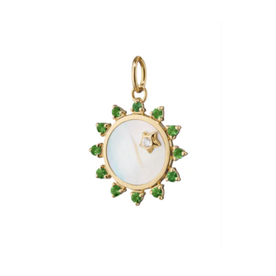 MONICA RICH KOSANN Mini Mother of Pearl Emerald "Happiness" Sun Charm in 18k Yellow Gold with diamond star accent