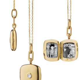 MONICA RICH KOSANN 18kt Yellow Gold Slim "Viv" Gold Locket Necklace with Diamond