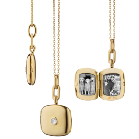 MONICA RICH KOSANN 18kt Yellow Gold Slim "Viv" Gold Locket Necklace with Diamond