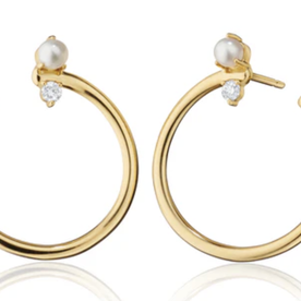 MONICA RICH KOSANN 18kt Yellow Gold Large "Galaxy Wrap Hoop" Earring with Pearl & White Diamonds