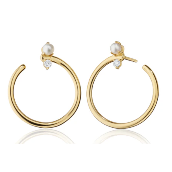 MONICA RICH KOSANN 18kt Yellow Gold Large "Galaxy Wrap Hoop" Earring with Pearl & White Diamonds