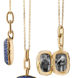 MONICA RICH KOSANN 18kt Yellow Gold Slim "Rae" Locket Necklace with Blue Sapphires