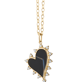 MONICA RICH KOSANN 18kt Yellow Gold Black Agate Heart Necklace with Diamonds