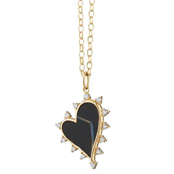 MONICA RICH KOSANN 18kt Yellow Gold Black Agate Heart Necklace with Diamonds