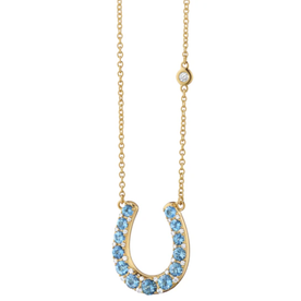 MONICA RICH KOSANN 18kt Yellow Gold Horseshoe Necklace with Aquamarine and Diamonds