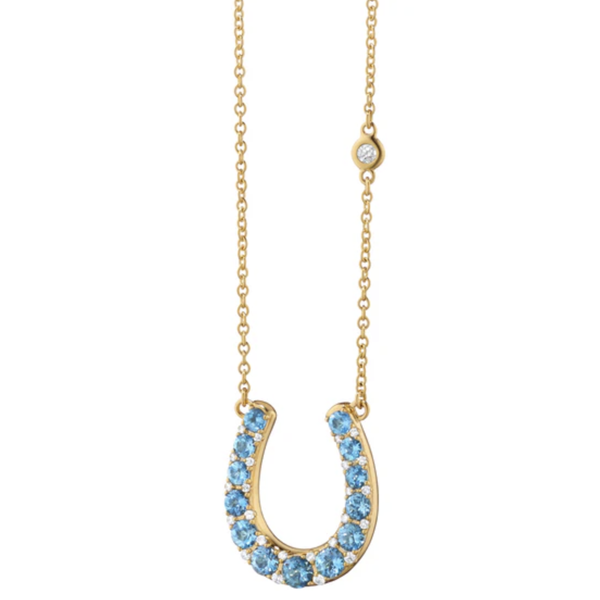 MONICA RICH KOSANN 18kt Yellow Gold Horseshoe Necklace with Aquamarine and Diamonds