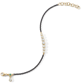 MONICA RICH KOSANN 18kt Yellow Gold Bezel Set Round Diamond and Black Steel Tennis Bracelet