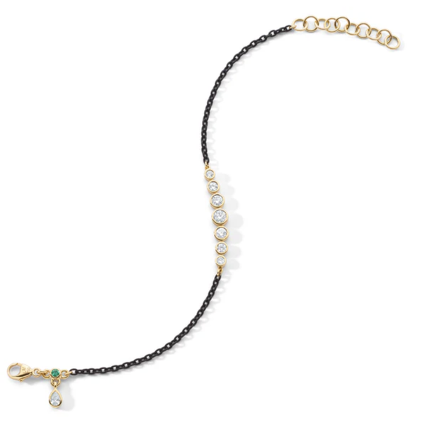 MONICA RICH KOSANN 18kt Yellow Gold Bezel Set Round Diamond and Black Steel Tennis Bracelet