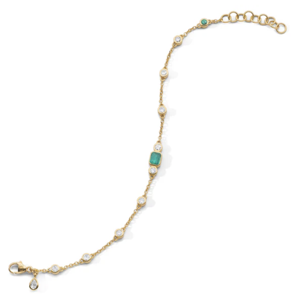 MONICA RICH KOSANN 18kt Yellow Gold Staggered Diamond & Emerald Tennis Bracelet