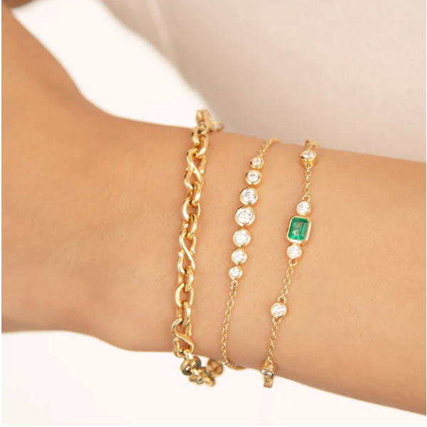 MONICA RICH KOSANN 18kt Yellow Gold Staggered Diamond & Emerald Tennis Bracelet