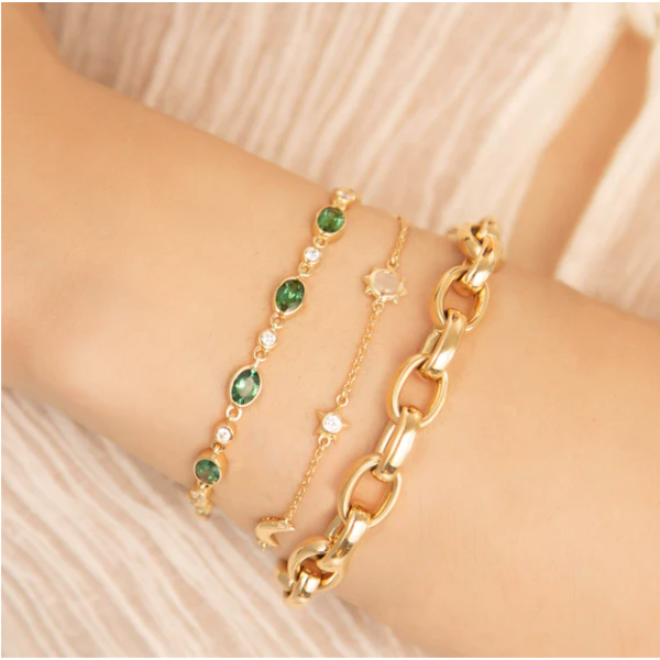 MONICA RICH KOSANN 18kt Yellow Gold Green Tourmaline Tennis Bracelet