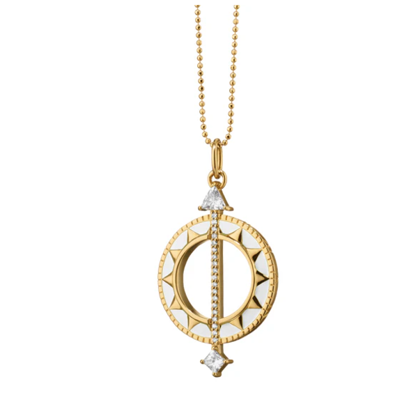MONICA RICH KOSANN 18kt Yellow Gold White Enamel Sundial - Time is Precious