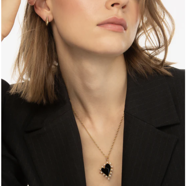 MONICA RICH KOSANN 18kt Yellow Gold Black Agate Heart Necklace with Diamonds