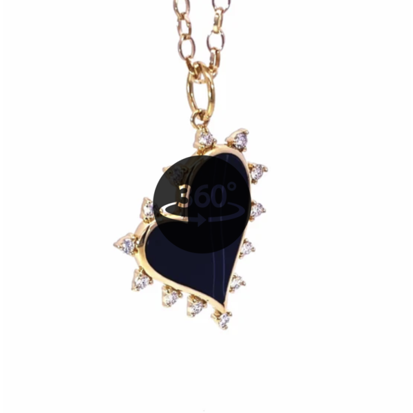 MONICA RICH KOSANN 18kt Yellow Gold Black Agate Heart Necklace with Diamonds