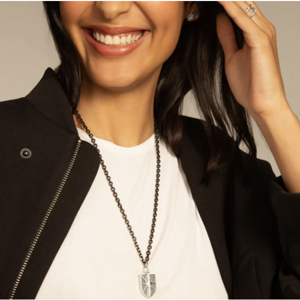 MONICA RICH KOSANN Sterling Silver Fearless Shield Locket with White Sapphires