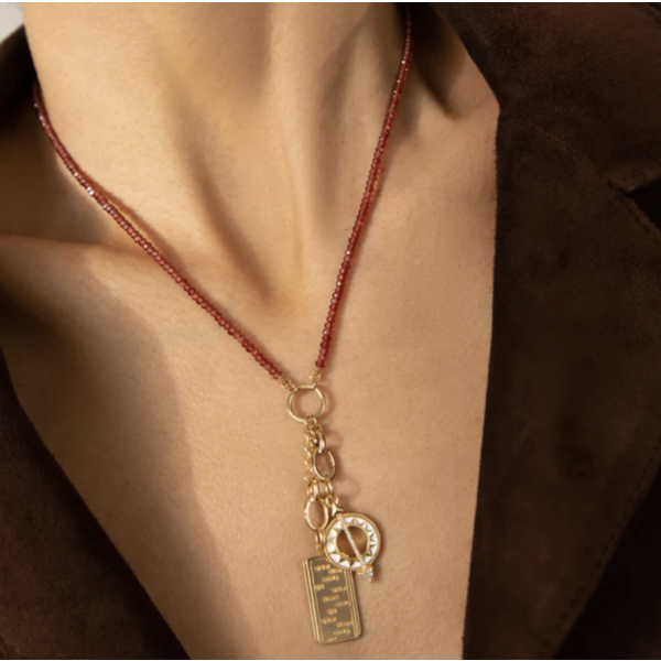 MONICA RICH KOSANN 18kt Yellow Gold 18" "Design Your Own" Garnet Charm Chain Necklace, 2 Charm Stations