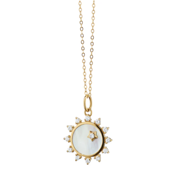MONICA RICH KOSANN 18kt Yellow Gold Mini Mother of Pearl Diamond Happiness Sun Charmin