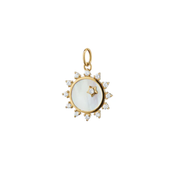 MONICA RICH KOSANN 18kt Yellow Gold Mini Mother of Pearl Diamond Happiness Sun Charmin