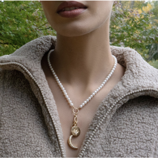 MONICA RICH KOSANN 18kt Yellow Gold Design Your Own Pearl Charm Chain Necklace, 2 Charm Stations