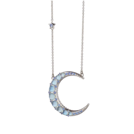 MONICA RICH KOSANN Sun, Moon and Stars Blue Topaz Crescent Moon Necklace in Sterling Silver with Blue Sapphires. MONICA RICH KOSANN Sun, Moon and Stars Blue Topaz Crescent Moon Necklace in Sterling Silver with Blue Sapphires.