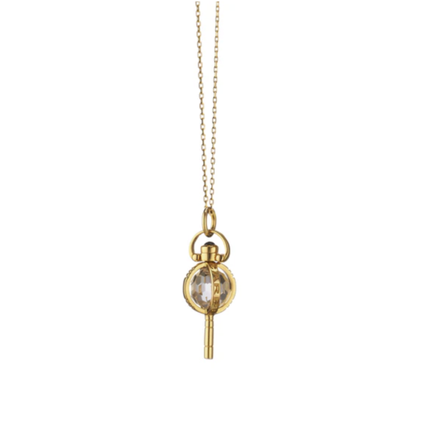 MONICA RICH KOSANN Mini "Carpe Diem" 18K Gold Key With Rock Crystal and Blue Sapphire