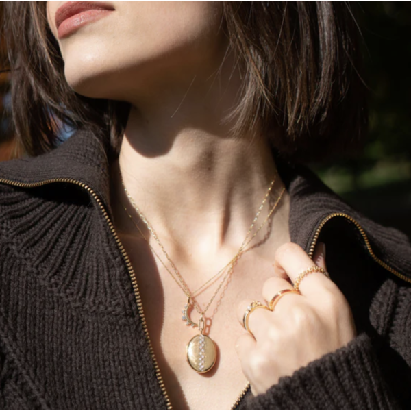 MONICA RICH KOSANN April Diamond "Moon" 18K Gold Birthstone Necklace Diamond Carat Weight: .161 cts.