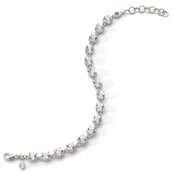 MONICA RICH KOSANN Round "European Cut" Rock Crystal Tennis Bracelet in Sterling Silver with Green Tsavorite and White Sapphire