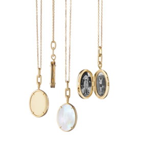 MONICA RICH KOSANN "Elle" Stone Slim 18K Yellow Gold Locket Necklace with Mother of Pearl