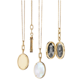 MONICA RICH KOSANN "Elle" Stone Slim 18K Yellow Gold Locket Necklace with Mother of Pearl