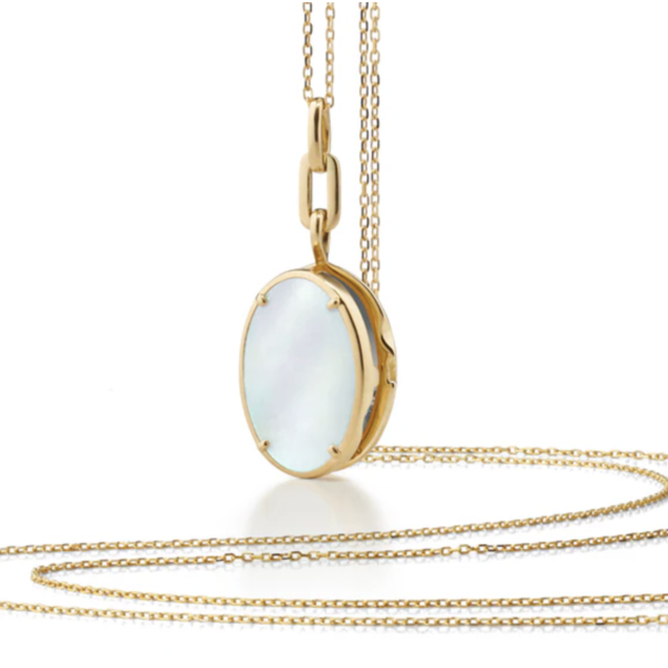 MONICA RICH KOSANN "Elle" Stone Slim 18K Yellow Gold Locket Necklace with Mother of Pearl