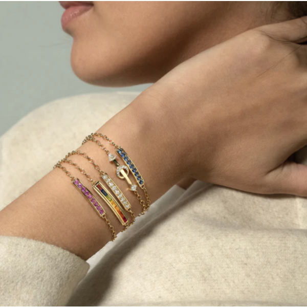 MONICA RICH KOSANN Pink Sapphire "Courage" Petite Poesy Bracelet in 18K Yellow Gold