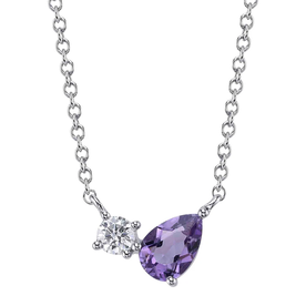 SHY CREATION INC 14kt White Gold .11 Diamond .38 Amethyst Pear Necklace