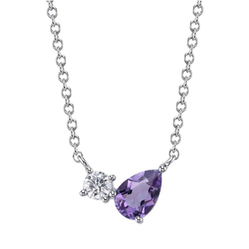 SHY CREATION INC 14kt White Gold .11 Diamond .38 Amethyst Pear Necklace
