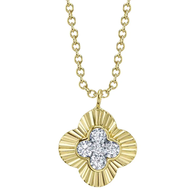 SHY CREATION INC 14kt Yellow Gold .14 Diamond Clover Necklace