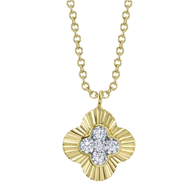 SHY CREATION INC 14kt Yellow Gold .14 Diamond Clover Necklace