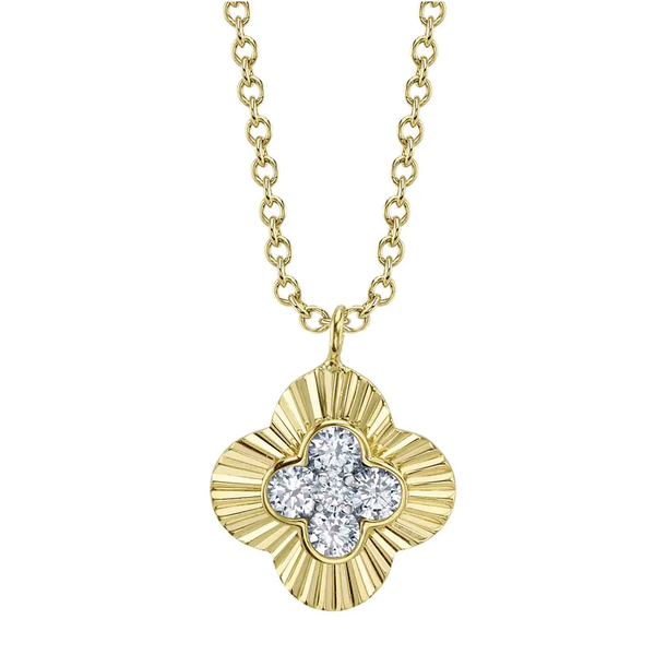 SHY CREATION INC 14kt Yellow Gold .14 Diamond Clover Necklace