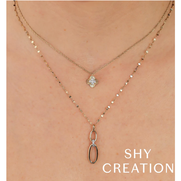 SHY CREATION INC 14kt Yellow Gold .14 Diamond Clover Necklace