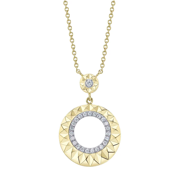 SHY CREATION INC 14kt Yellow & White Gold .13 Diamond Circle Necklace