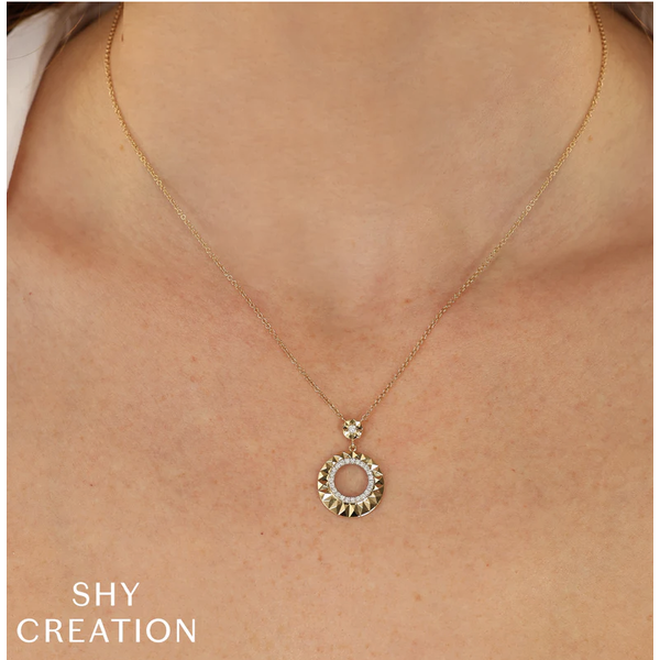 SHY CREATION INC 14kt Yellow & White Gold .13 Diamond Circle Necklace