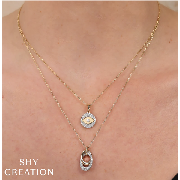 SHY CREATION INC 14kt Yellow Gold .19 Diamond Pave Eye Circle Necklace