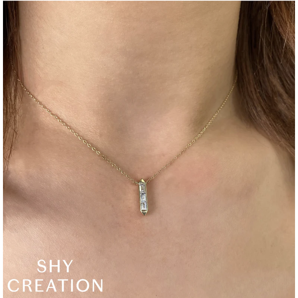SHY CREATION INC 14kt Yellow Gold .18 Diamond Baguette Necklace